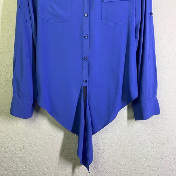 CREMIEUX Women's Blue Tie Front Long‎ Sleeve Button Down Blouse Size Medium - Picture 6 of 15